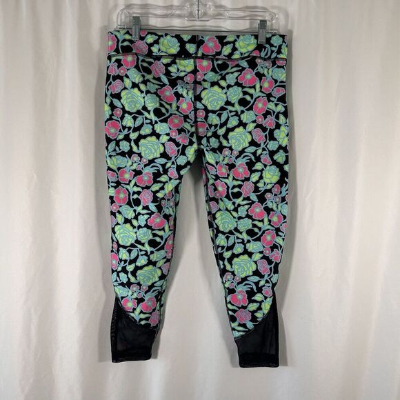 Under Armour Leggings youth YXL Black Green Floral Pull On Stretchy High Rise - Picture 5 of 9